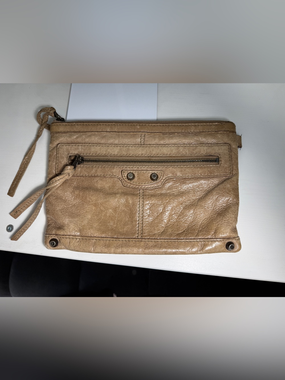 Balenciaga Classic Clip Medium Leather Clutch - Camel/Beige - Authentic - Picture 1 of 7
